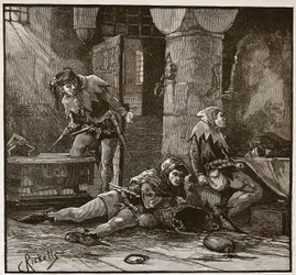 Fuga di Roger Mortimer dalla Torre, illustrazione da 